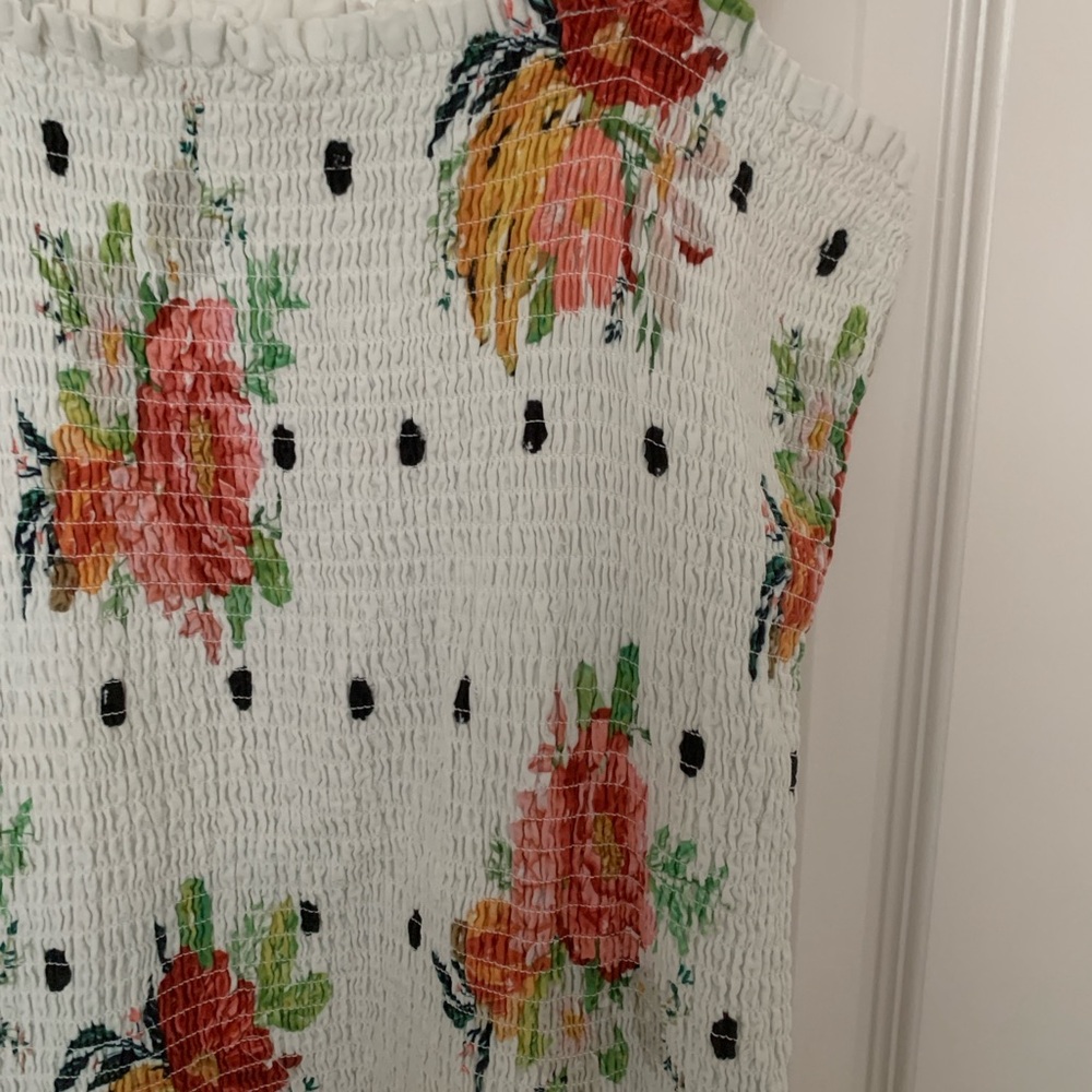 EUC Farm Rio Smocked Floral Dress Size XL Tiered Lace Trim 35" Length - Picture 5 of 9